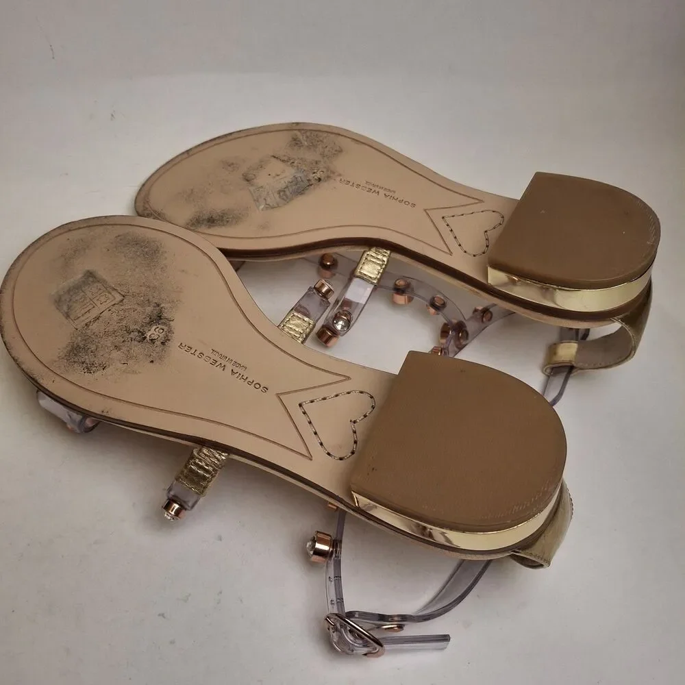 Sophia Webster Gold Dina Flat Sandal Women US5.5/ 36 Gem Studded Summer Vacation